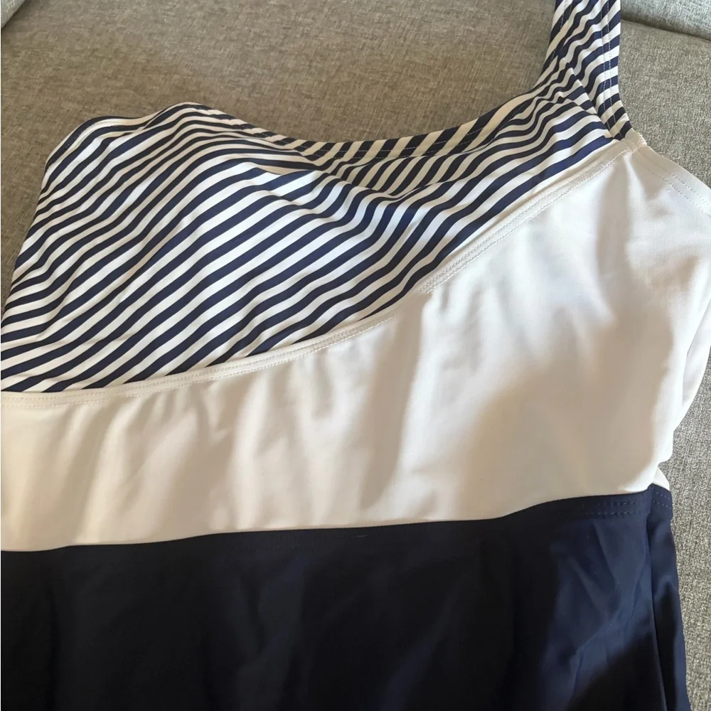 Kona Sol Navy and White Striped Swimsuit
